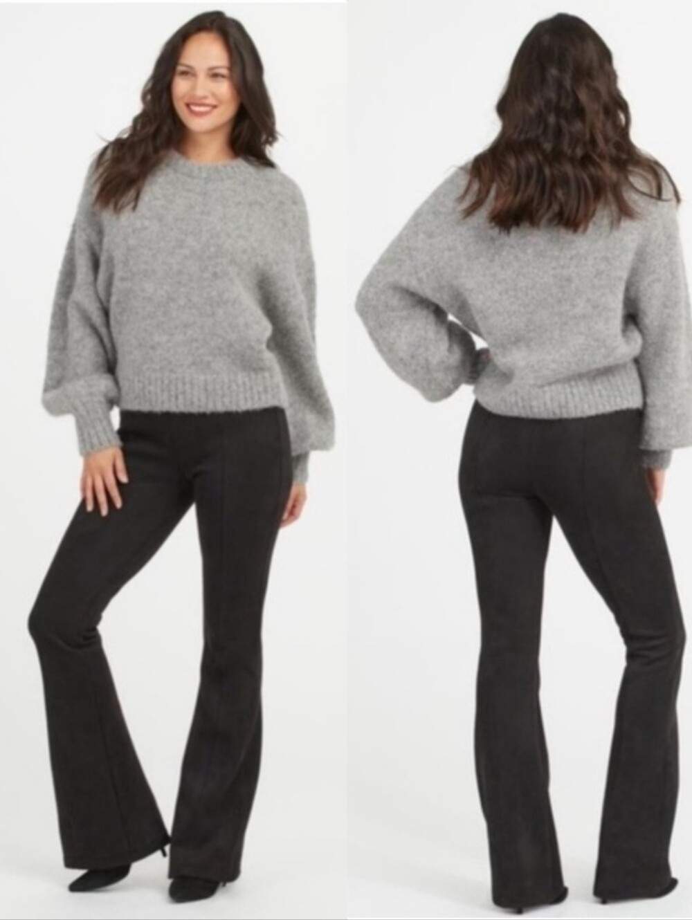Spanx Faux Suede High Waist Pintuck Center Seam Pull On Flare Pants